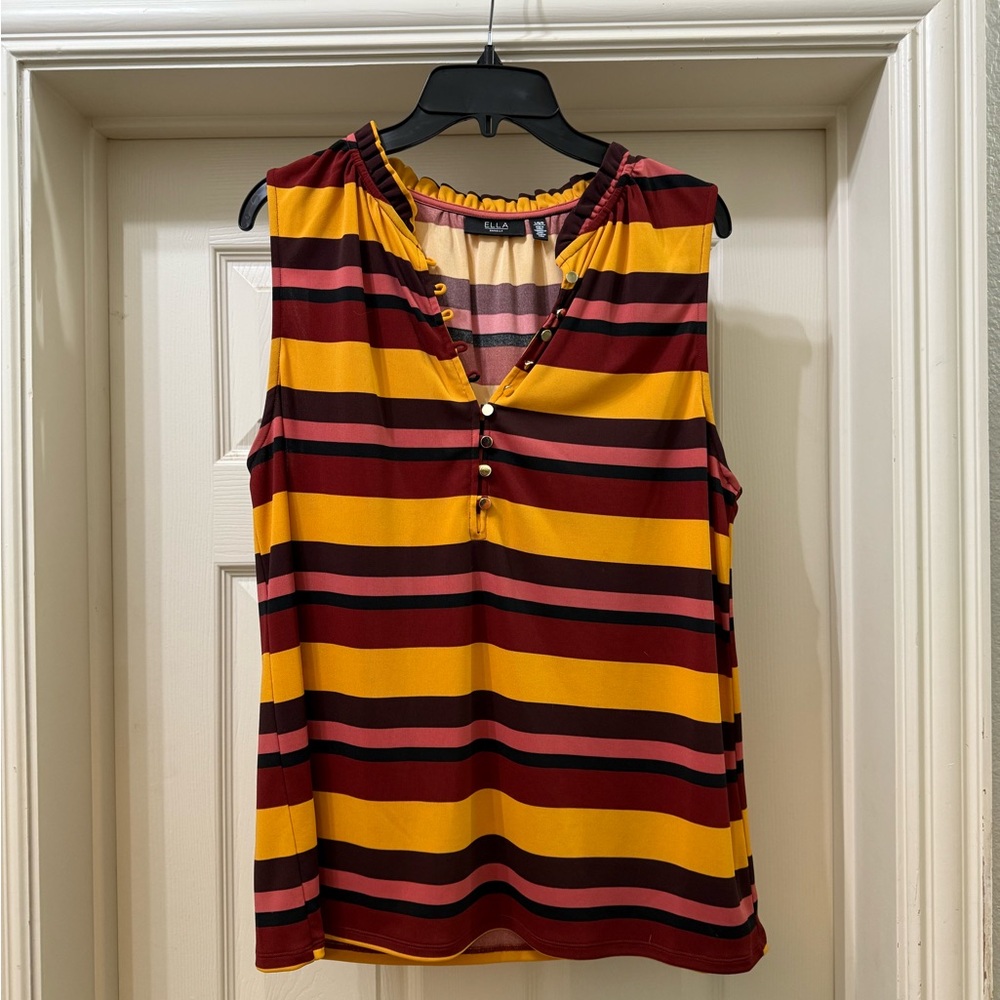 Rafaella Multicolor Striped Sleeveless Blouse